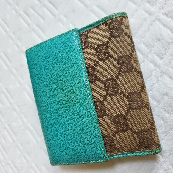 GUCCI Monogram Piston Lock Compact Wallet Turquoise w/COA - Picture 3 of 12